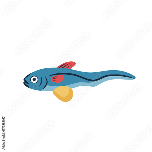 Vector illustration of fish larva with egg sac, early stage of fish life cycle, educational biology and zoology concept for learning materials