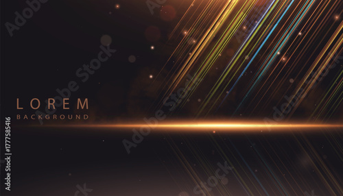 Warm abstract light background with diagonal golden bright rays on a dark background, soft glow and glare. Suitable for premium banners, techno design, promos, and digital covers.