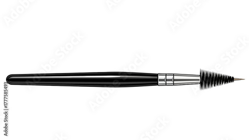 A black handled mascara brush with a coneshaped brush head