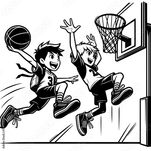 Black and White Vector Silhouette of Boy Tossing Cap in Air