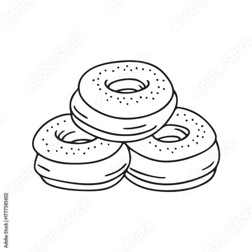 Sugar-dusted fried dough rings set in a pile