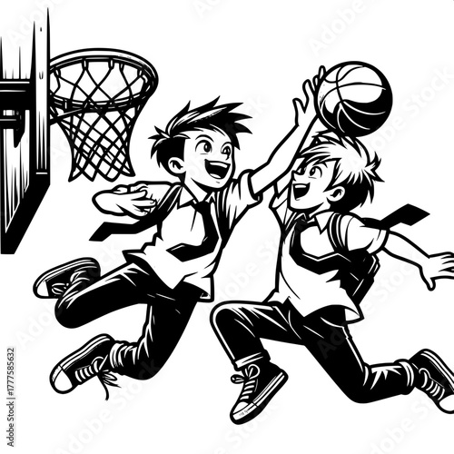 Black and White Vector Silhouette of Boy Tossing Cap in Air