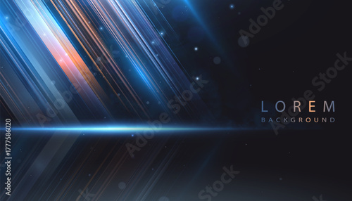 Abstract light background with diagonal blue and warm light rays on a dark background. Suitable for tech banners, digital covers, promotions, and interface design.
