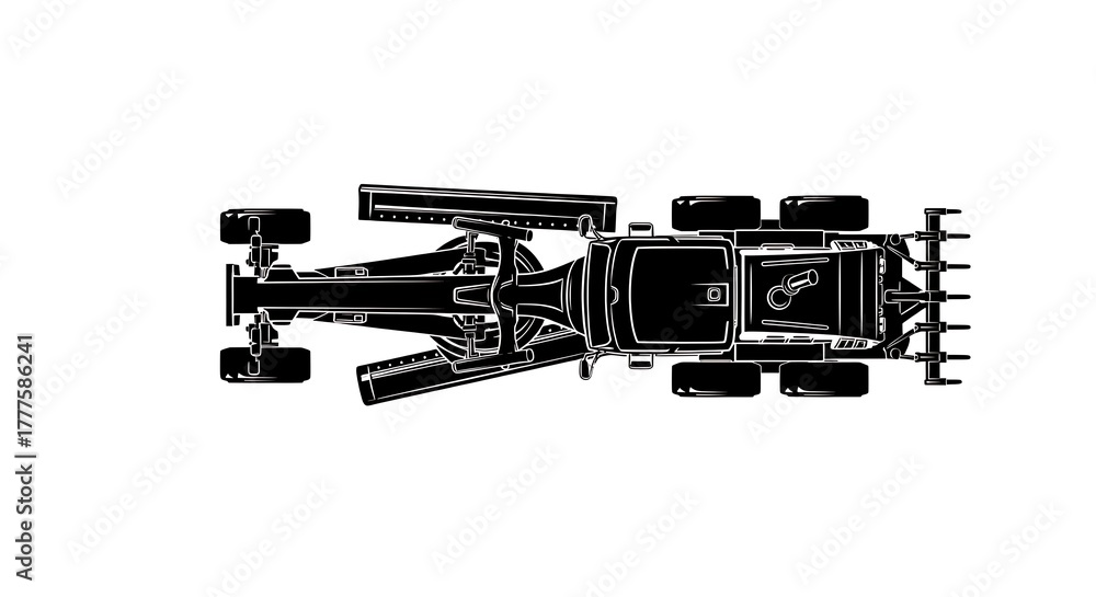 Obraz premium Overhead View of a Black and White Formula One Car.