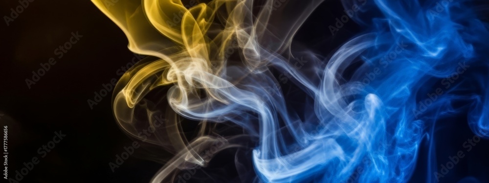 Fototapeta premium Dynamic Swirling Smoke with Vibrant Blue and Golden Hues