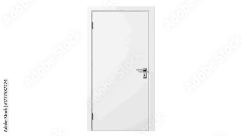 A closed white interior door with a silver handle and lock