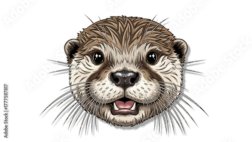 A closeup illustration of an otters face with wide eyes