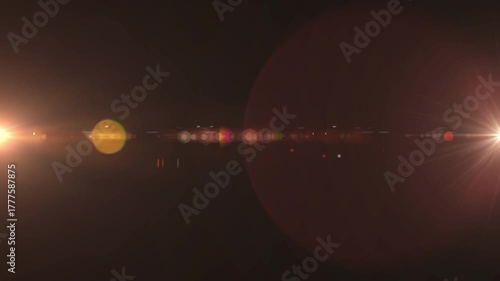 Glow gold star sun lights optical lens flares shiny animation art on black abstract background for screen project overlay.  Lighting lamp rays effect dynamic bright video 