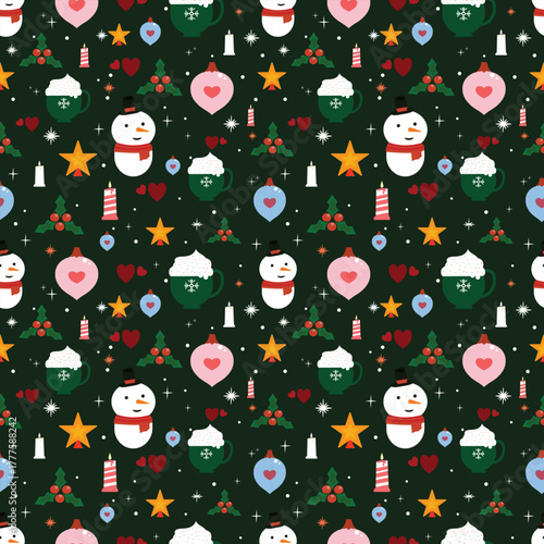 Seamless Christmas background with decorated Christmas. Perfect for holiday wrapping paper, greeting cards, and festive designs.