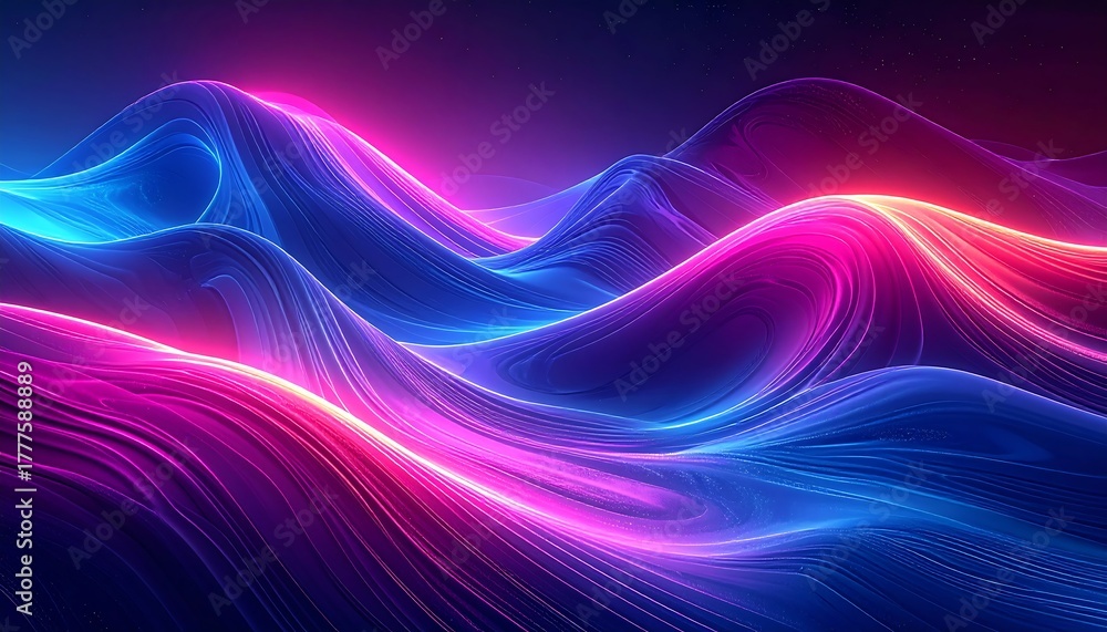 Obraz premium Futuristic Neon Wave Flow, Abstract Glowing Lines on Dark Background