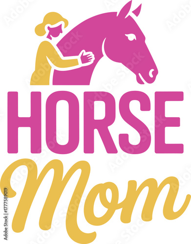 Horse Mom Silhouette Design Woman Hugging Equine Head Yellow Pink Vector Artwork