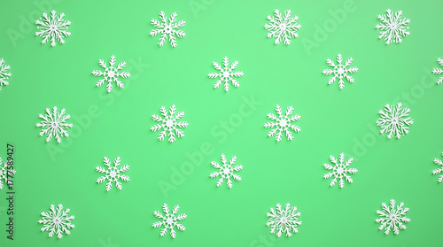 Wallpaper Mural Winter Snowflakes Pattern on Green Background Decorative Ornament Snowflake Design Repetition Backdrop Surface Wallpaper Decoration Christmas Holiday Torontodigital.ca