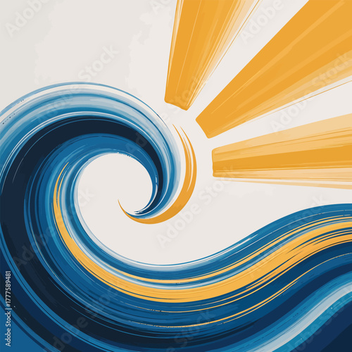 Abstract Swirling Wave and Sun Rays 