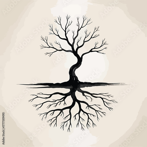 Bare Tree Silhouette with Intricate Root System roots