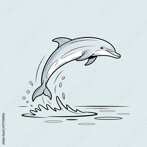 Dolphin jumping out of water line art illustration