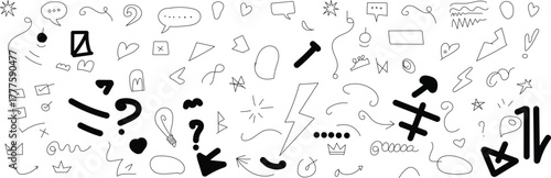 Abstract doodle art with black and white chaotic lines and sketchy symbols