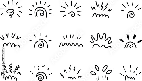 Sunburst and sparkle embellishment collection for modern decorative graphic design projects