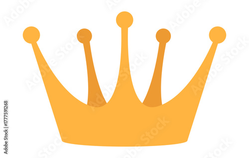 A bright golden crown with a slightly wavy base and five pointed arches topped with orbs The design has a smooth and friendly cartoon aesthetic