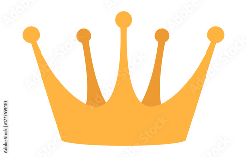 A simple golden crown with five points topped with orbs The design has a smooth and classic aesthetic suitable for a king or queen