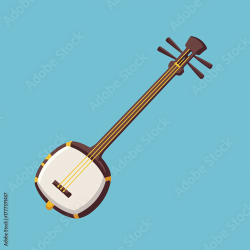 Japanese shamisen instrument for traditional music performances. Cultural background, music education materials, asian musicthemed designs, musical instrument guides.