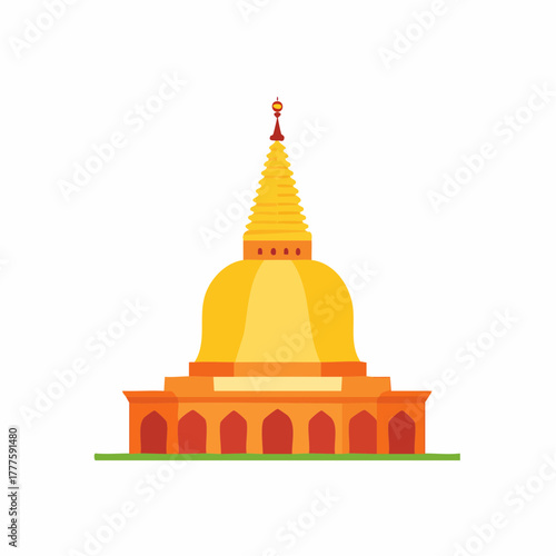 Golden Buddhist Stupa Temple Architecture with Orange Base and Arches