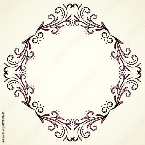 Old cute romantic book ribbon bow swirly tag swoosh element isolated on white paper card backdrop. Freehand black ink pen outline drawn curly corner sketchy in artistic rustic curlicue scrawl style