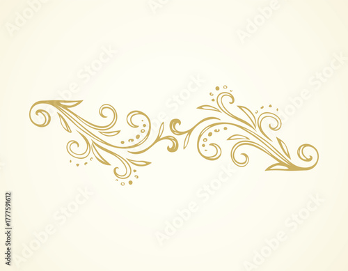 Old cute romantic book ribbon bow swirly tag swoosh element isolated on white paper card backdrop. Freehand black ink pen outline drawn curly corner sketchy in artistic rustic curlicue scrawl style