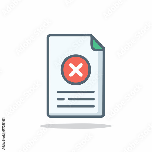Document file with red cross symbol indicating error failure rejection or invalid status