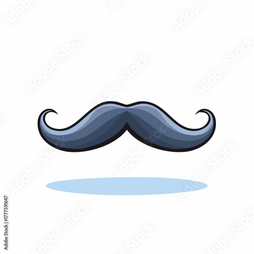 Stylized blue handlebar mustache icon vector illustration. Funny retro gentleman facial hair graphic element.