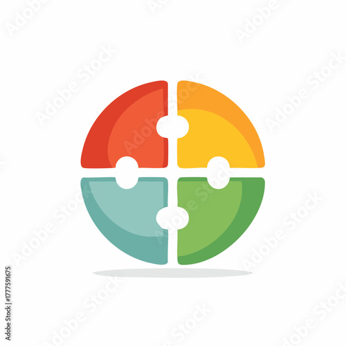 Colorful circular puzzle pieces illustration, teamwork, problem solving concept