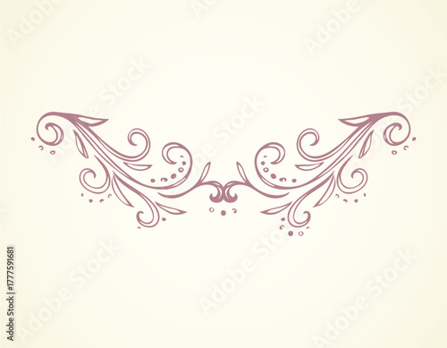 Old cute romantic book ribbon bow swirly tag swoosh element isolated on white paper card backdrop. Freehand black ink pen outline drawn curly corner sketchy in artistic rustic curlicue scrawl style