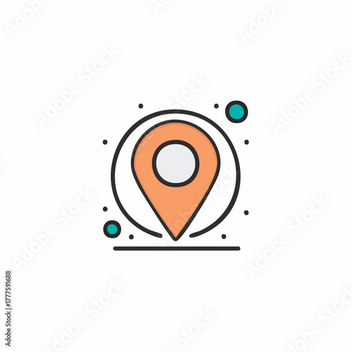 Stylized map location pin icon with colorful elements for navigation and travel concept