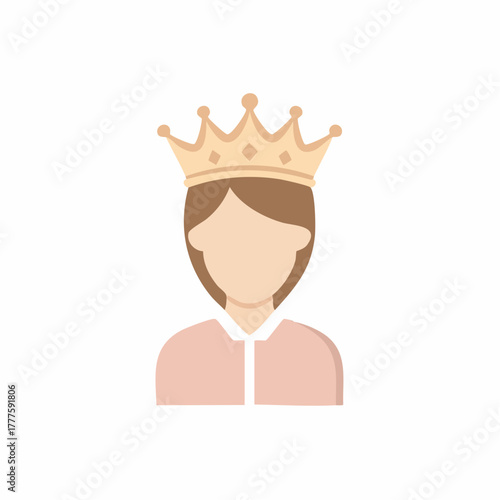 Cartoon Queen with Crown Icon, Royal Person Illustration, Flat Design Style, Royalty, Leadership, Power, Authority Symbol