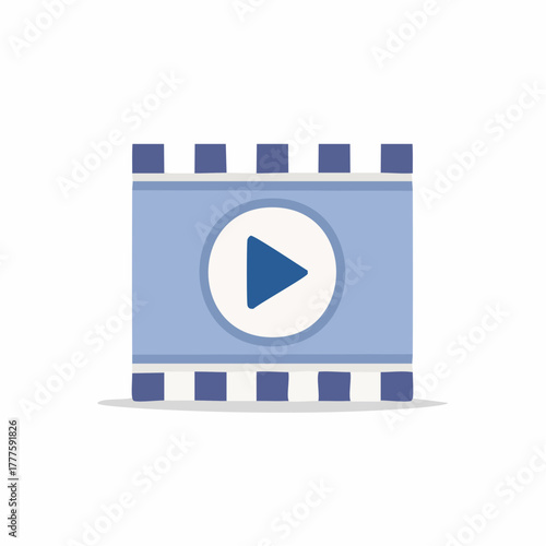 Cute doodle illustration of a light blue film strip with a dark blue play symbol representing video and movie content