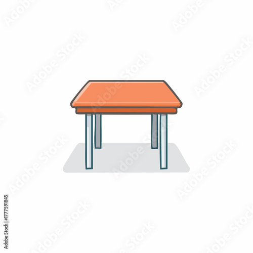 Minimalist flat design vector illustration of a rectangular table with a bright orange top and four legs