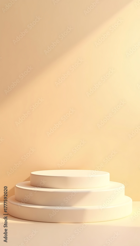 Obraz premium Minimalist Cream Podium with Sunlight Shadow on Peach Wall - Product Display AI