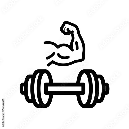 Dumbbell with flexed arm symbolizing strength and fitness  