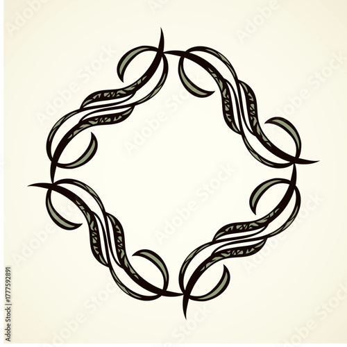 Old cute romantic book ribbon bow swirly tag swoosh element isolated on white paper card backdrop. Freehand black ink pen outline drawn curly corner sketchy in artistic rustic curlicue scrawl style