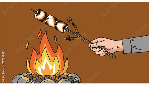 Hand roasting marshmallows over a campfire