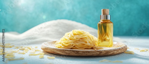 Fototapeta Naklejka Na Ścianę i Meble -  Delicate Capellini Pasta on Wooden Platter