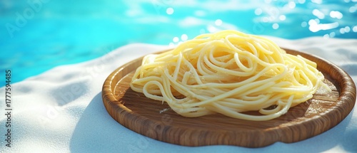 Delicate Capellini Pasta on Wooden Plate