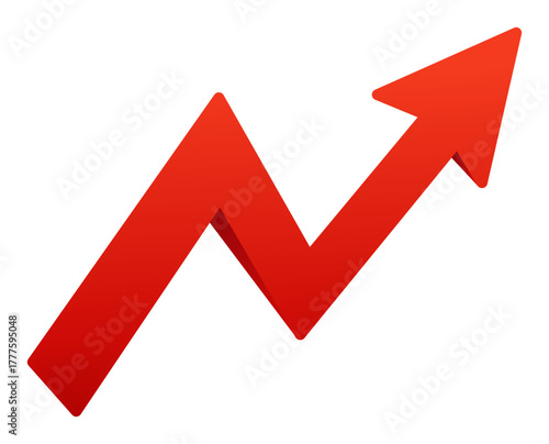 A striking red arrow in 3d, symbolizing upward economic trends, growth, and success.
