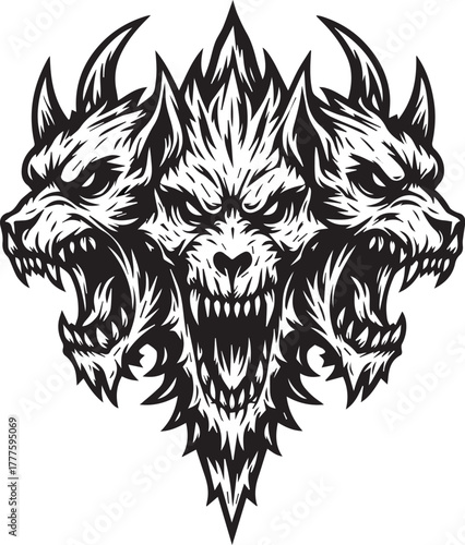 Vector Cerberus Head Tattoo Design 