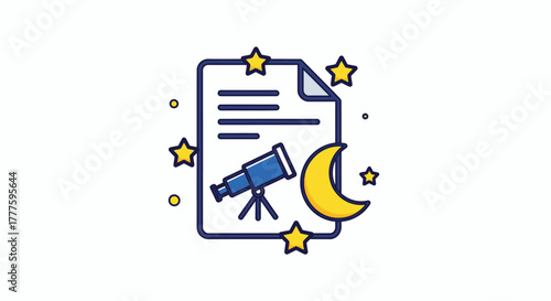 Astronomy Document with Telescope and Moon Illustration.