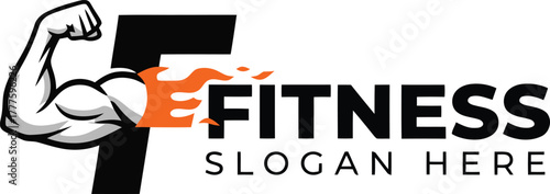Fitness logo with a muscular arm and the word fitness