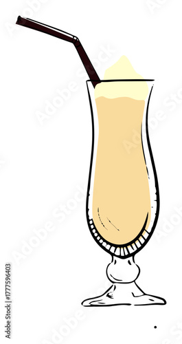 Illustration of a tropical cocktail in an elegant glass with a straw, perfect for a summer theme.