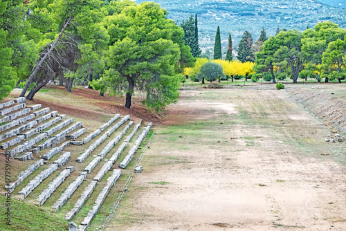The Ancient Stadium of Epidaurus, located next to the Sanctuary of Asklepius and constructed in the 5th century B.C.