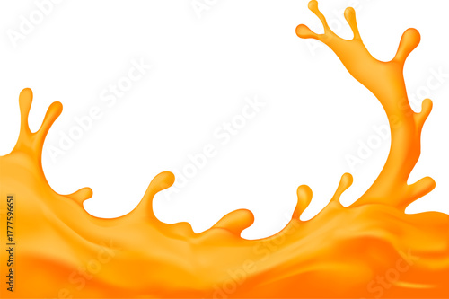 Orange juice wave splash realistic liquid on background Ideal for beverage advertising or product packaging