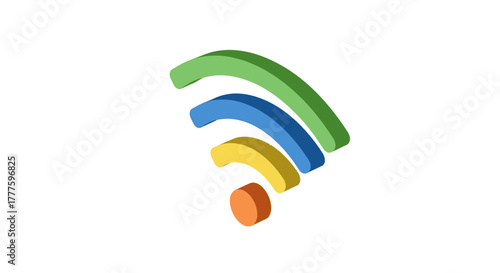 Colorful 3D WiFi signal icon representing wireless communication and internet connectivity.