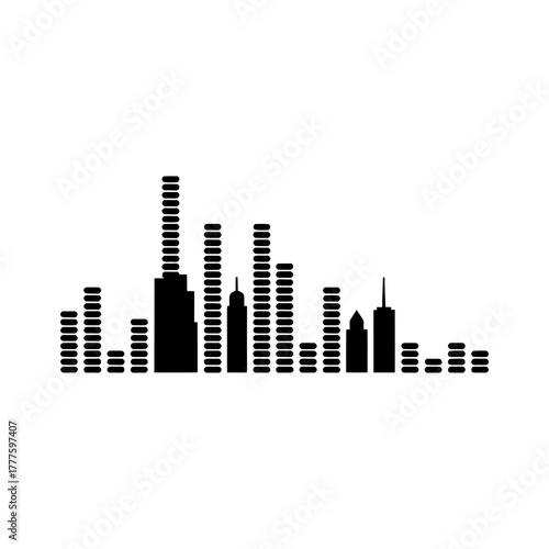 music equalizer bars forming a city skyline